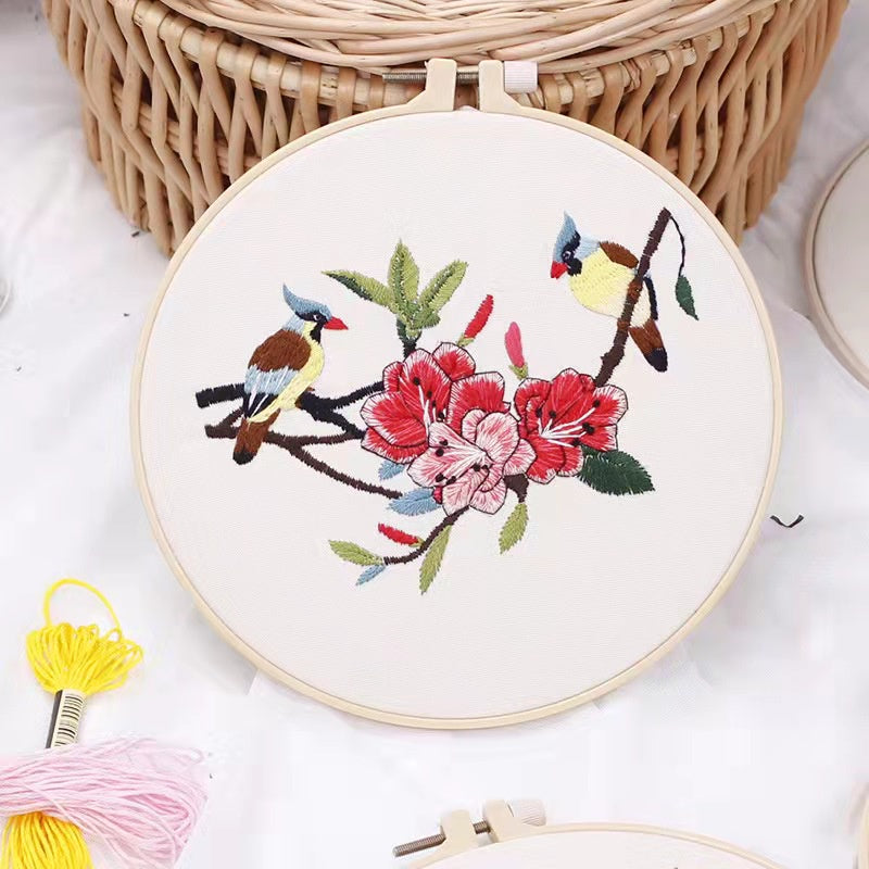 Embroidery Kit- Needlework for Beginner- Cross Stitch set/ DIY手工刺绣材料包- 仙鹤花草初学者绣花套件