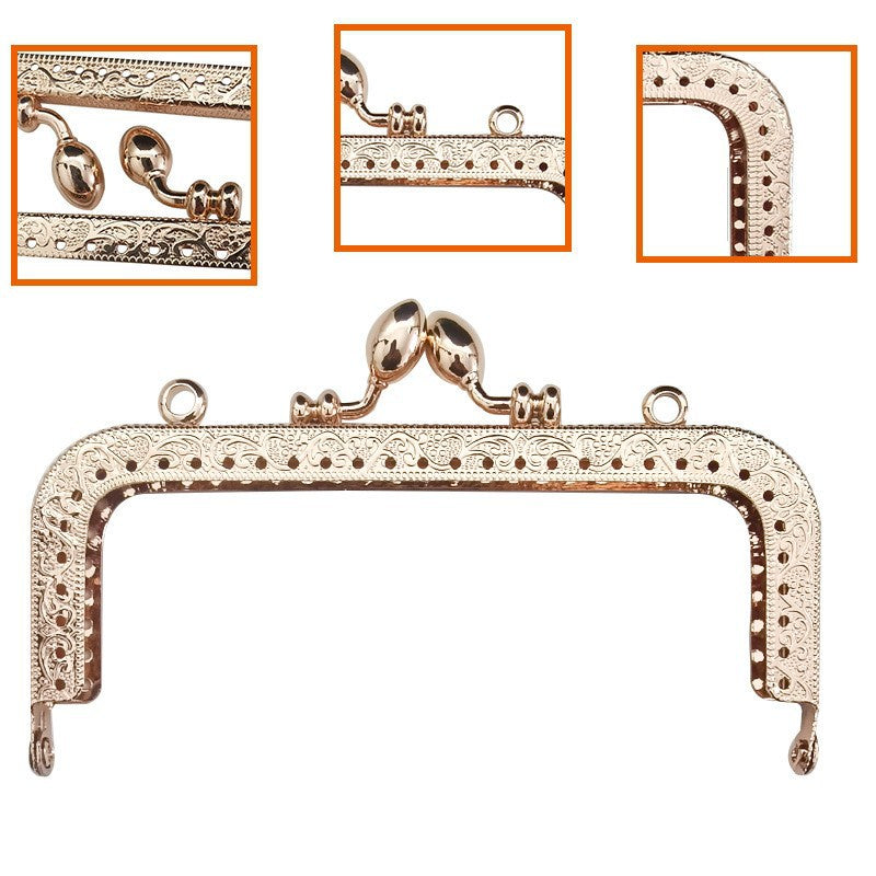 Square Shape Kiss Lock Rose Gold Colour Wallet Purse Frame DIY Crochet Purse Accessories Sewing Clasp Purse 口金钱包包包配件