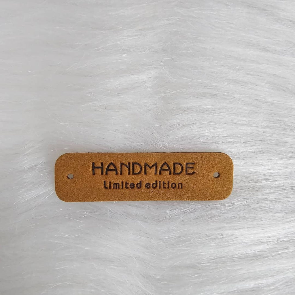 5pcs Handmade Microfiber Label Tag Color Tag 彩色标签handmade字母两孔压花麂皮绒皮标