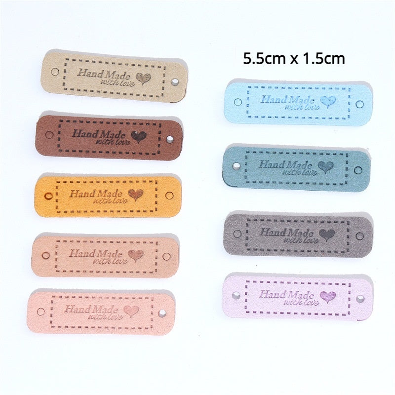 5pcs Handmade Microfiber Label Tag Color Tag 彩色标签handmade爱心两孔压花麂皮绒皮标