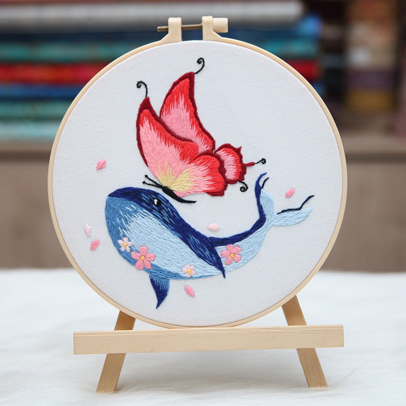 Embroidery Kit- Needlework- Whale & Butterfly Series- Beginner Embroidery Set- Sulaman Tangan- Set Sulam- Cross Stitch