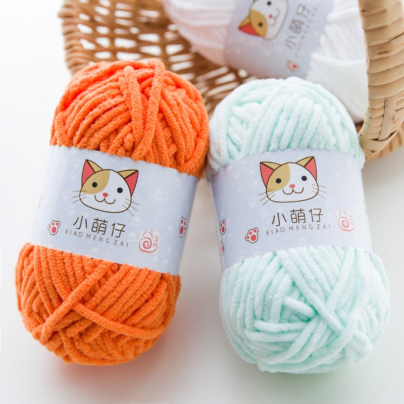 Polyester Crochet Yarn/ Benang Kait Lembut/ Soft Knitting Yarn/ Thin Chunky Yarn/ Ice Velvet Yarn/ 小萌仔冰条线