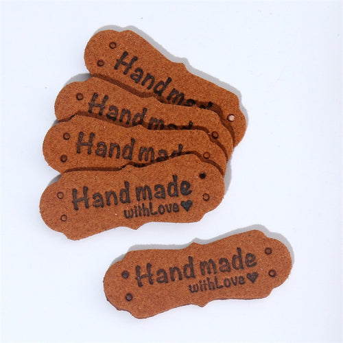 5pcs Handmade Microfiber Label Tag Color Tag 彩色标签handmade花边两孔压花麂皮绒皮标