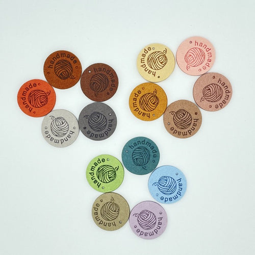 5pcs Handmade Microfiber Label Tag Color Tag O Size Tag 彩色标签handmade圆形两孔压花麂皮绒皮标