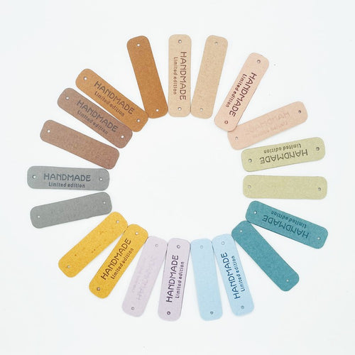 5pcs Handmade Microfiber Label Tag Color Tag 彩色标签handmade字母两孔压花麂皮绒皮标