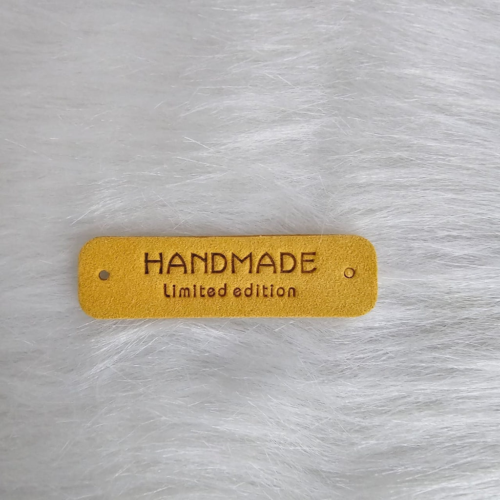 5pcs Handmade Microfiber Label Tag Color Tag 彩色标签handmade字母两孔压花麂皮绒皮标