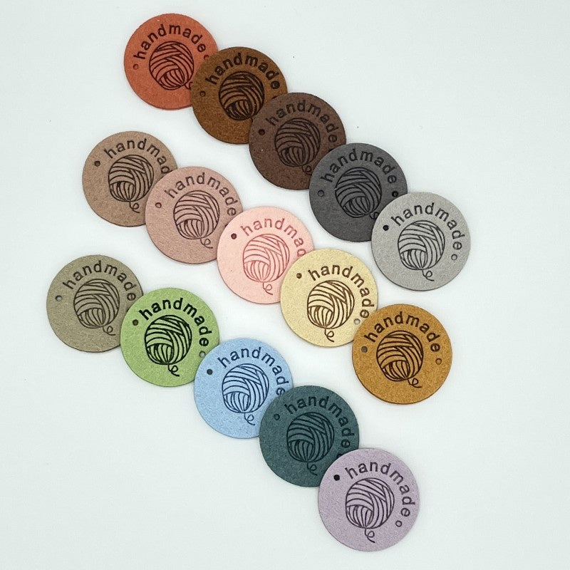 5pcs Handmade Microfiber Label Tag Color Tag O Size Tag 彩色标签handmade圆形两孔压花麂皮绒皮标