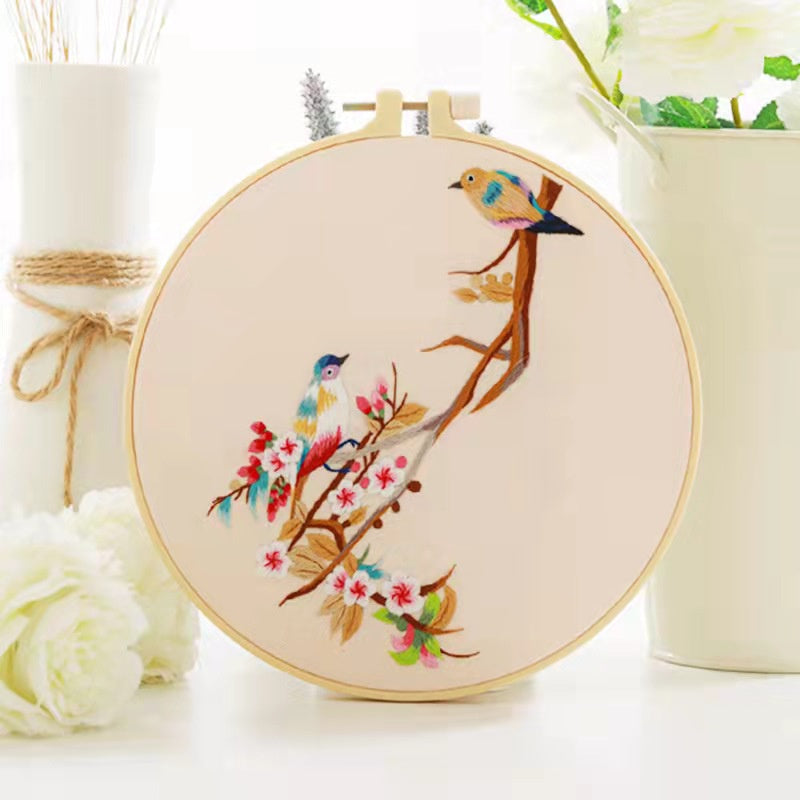 Embroidery Kit- Needlework for Beginner- Cross Stitch set/ DIY手工刺绣材料包- 仙鹤花草初学者绣花套件