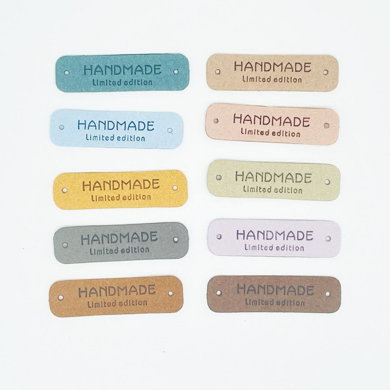 5pcs Handmade Microfiber Label Tag Color Tag 彩色标签handmade字母两孔压花麂皮绒皮标