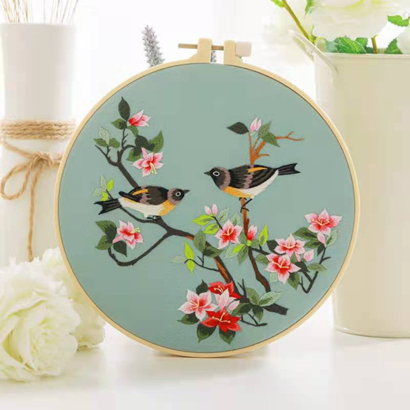 Embroidery Kit- Needlework for Beginner- Cross Stitch set/ DIY手工刺绣材料包- 仙鹤花草初学者绣花套件