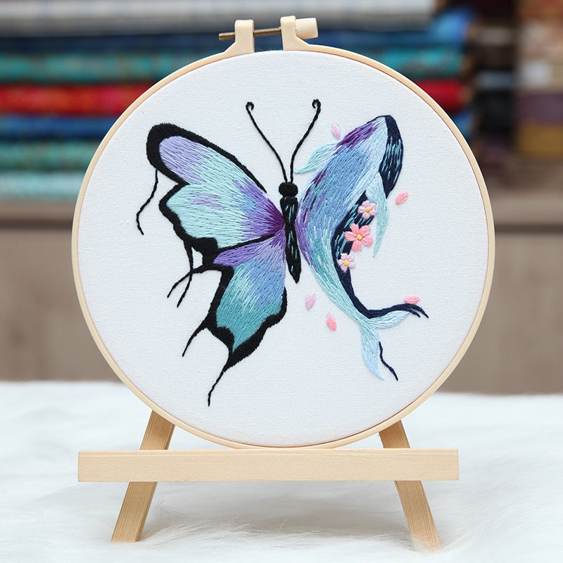 Embroidery Kit- Needlework- Whale & Butterfly Series- Beginner Embroidery Set- Sulaman Tangan- Set Sulam- Cross Stitch