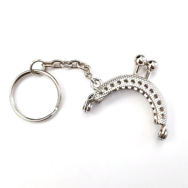 5cm Mini Keychain Clapslock purse/wallet frame Benang Kait Beg Accessories DIY小口金包包配件半圆带链格子花直珠头口金
