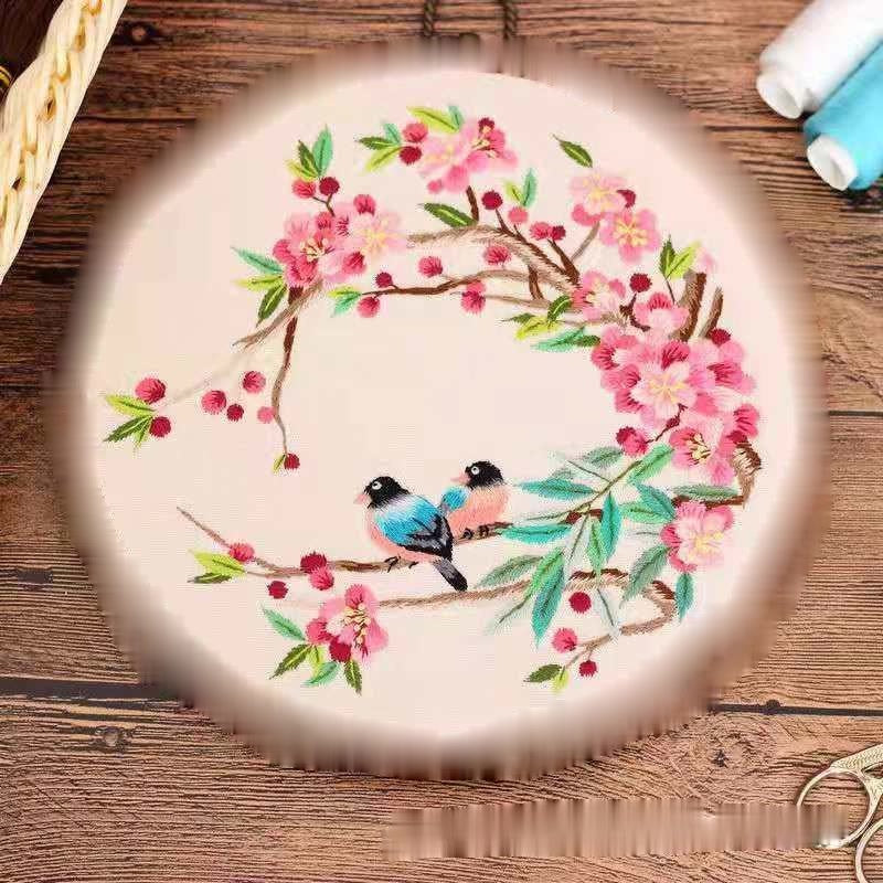 Embroidery Kit- Needlework for Beginner- Cross Stitch set/ DIY手工刺绣材料包- 仙鹤花草初学者绣花套件