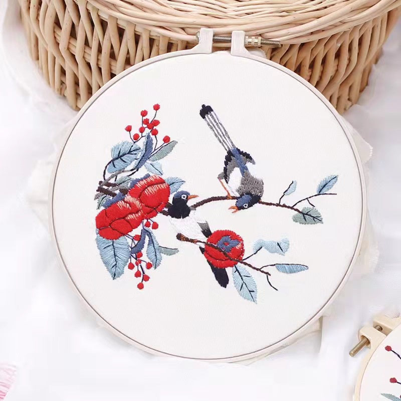 Embroidery Kit- Needlework for Beginner- Cross Stitch set/ DIY手工刺绣材料包- 仙鹤花草初学者绣花套件