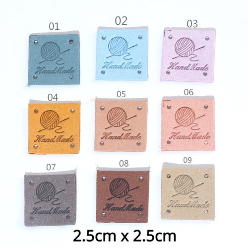 5pcs Handmade Microfiber Label Tag Color Tag Square Size Tag 彩色标签handmade毛线球四孔麂皮绒超纤皮标