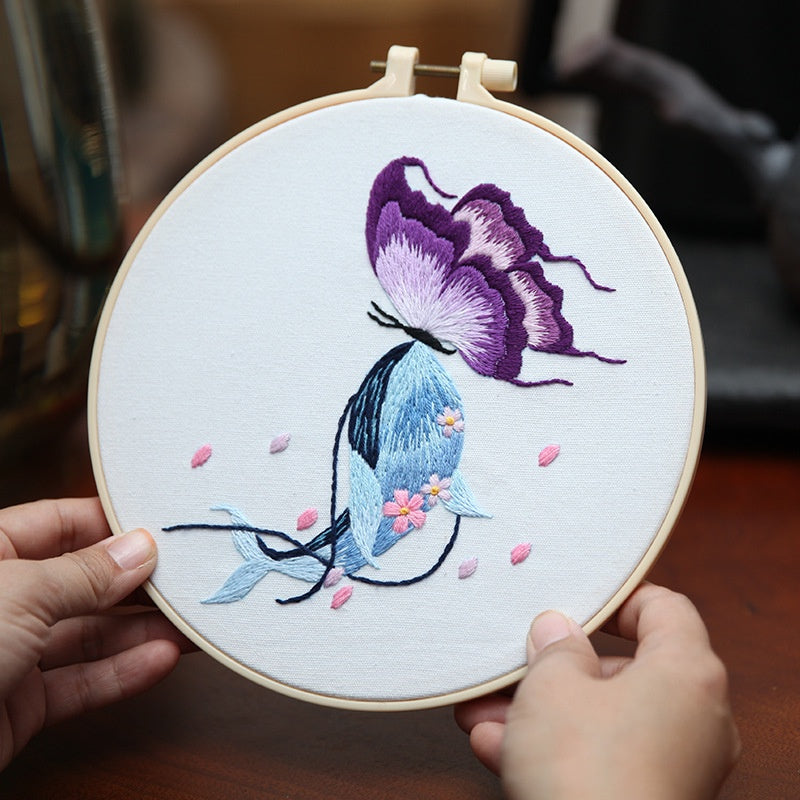Embroidery Kit- Needlework- Whale & Butterfly Series- Beginner Embroidery Set- Sulaman Tangan- Set Sulam- Cross Stitch