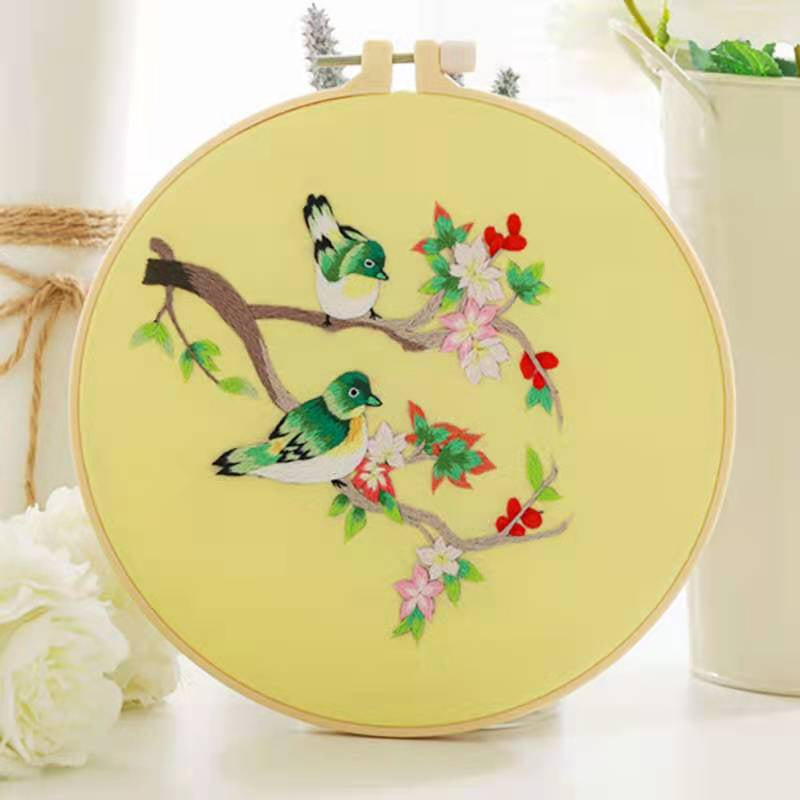 Embroidery Kit- Needlework for Beginner- Cross Stitch set/ DIY手工刺绣材料包- 仙鹤花草初学者绣花套件