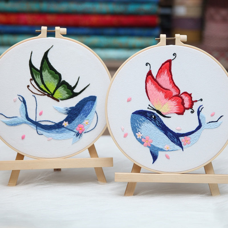 Embroidery Kit- Needlework- Whale & Butterfly Series- Beginner Embroidery Set- Sulaman Tangan- Set Sulam- Cross Stitch