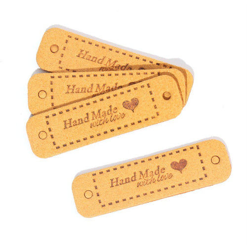 5pcs Handmade Microfiber Label Tag Color Tag 彩色标签handmade爱心两孔压花麂皮绒皮标