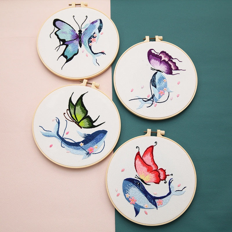 Embroidery Kit- Needlework- Whale & Butterfly Series- Beginner Embroidery Set- Sulaman Tangan- Set Sulam- Cross Stitch