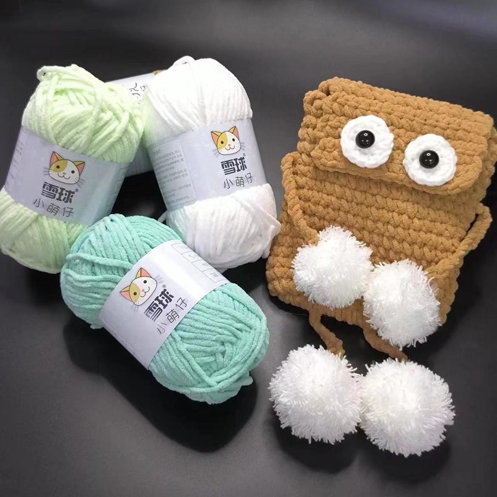 Polyester Crochet Yarn/ Benang Kait Lembut/ Soft Knitting Yarn/ Thin Chunky Yarn/ Ice Velvet Yarn/ 小萌仔冰条线