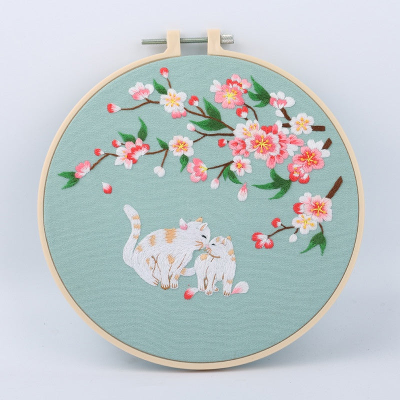 Embroidery Kit- Needlework for Beginner- Cross Stitch set/ DIY手工刺绣材料包- 仙鹤花草初学者绣花套件