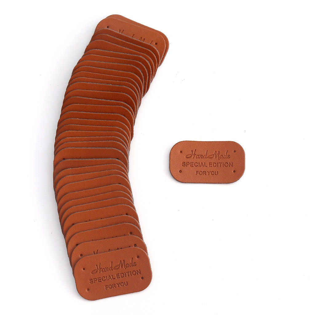 5pcs Handmade leather label tag handmade 圆角压花变色皮标