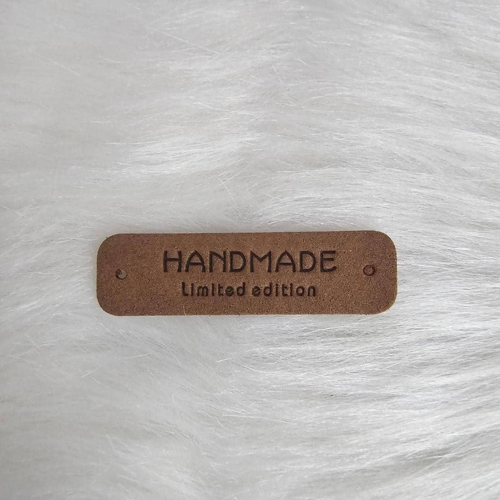 5pcs Handmade Microfiber Label Tag Color Tag 彩色标签handmade字母两孔压花麂皮绒皮标