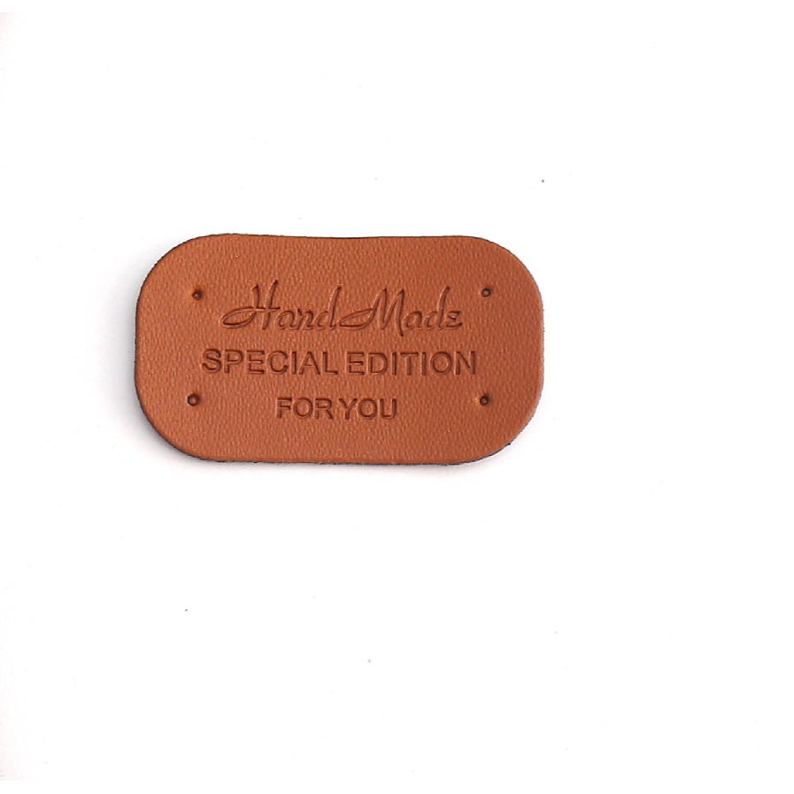 5pcs Handmade leather label tag handmade 圆角压花变色皮标