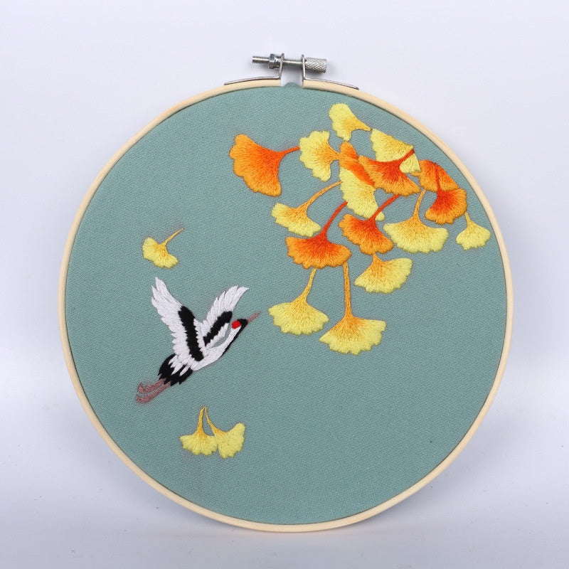 Embroidery Kit- Needlework for Beginner- Cross Stitch set/ DIY手工刺绣材料包- 仙鹤花草初学者绣花套件
