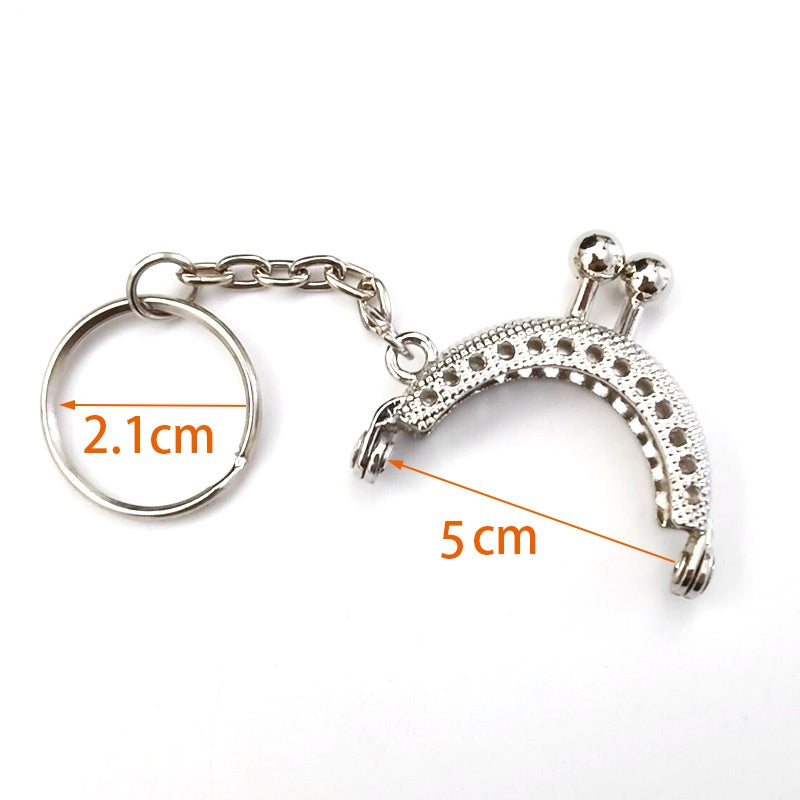 5cm Mini Keychain Clapslock purse/wallet frame Benang Kait Beg Accessories DIY小口金包包配件半圆带链格子花直珠头口金