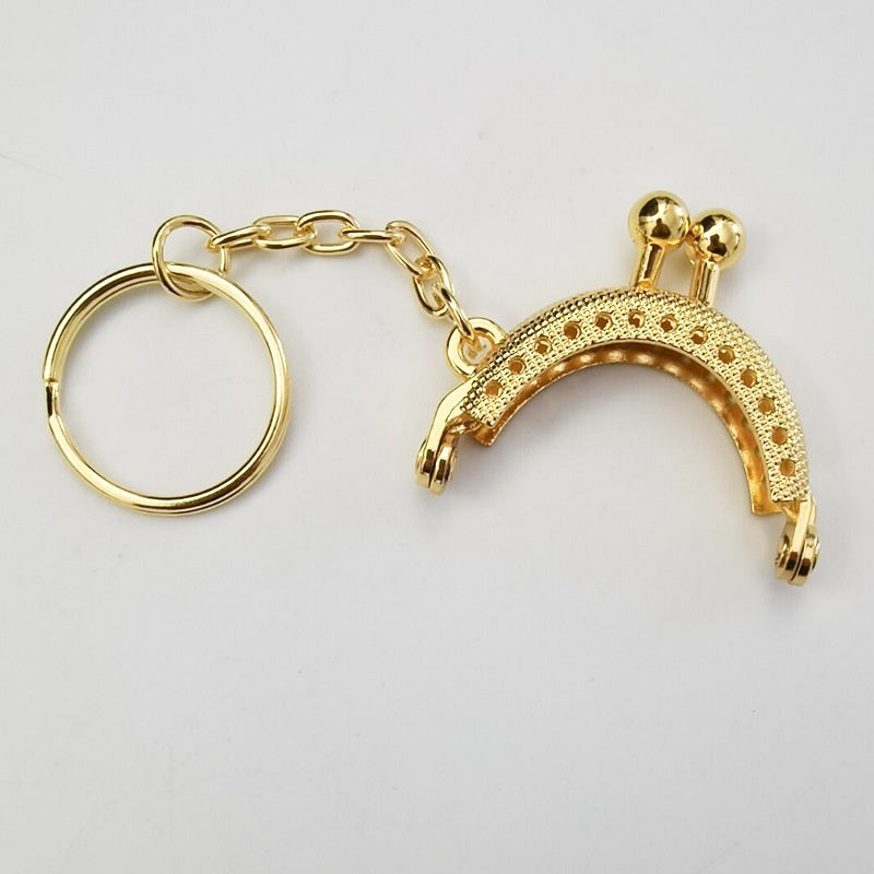 5cm Mini Keychain Clapslock purse/wallet frame Benang Kait Beg Accessories DIY小口金包包配件半圆带链格子花直珠头口金