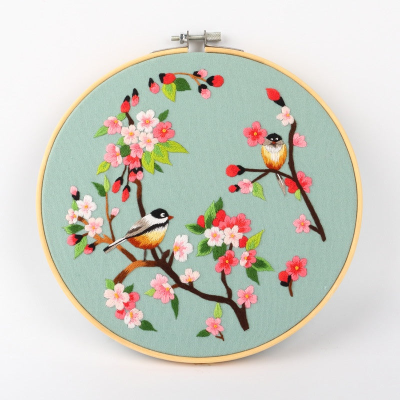 Embroidery Kit- Needlework for Beginner- Cross Stitch set/ DIY手工刺绣材料包- 仙鹤花草初学者绣花套件