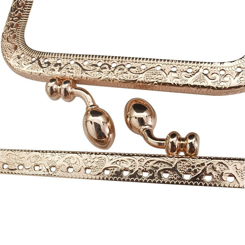 Square Shape Kiss Lock Rose Gold Colour Wallet Purse Frame DIY Crochet Purse Accessories Sewing Clasp Purse 口金钱包包包配件