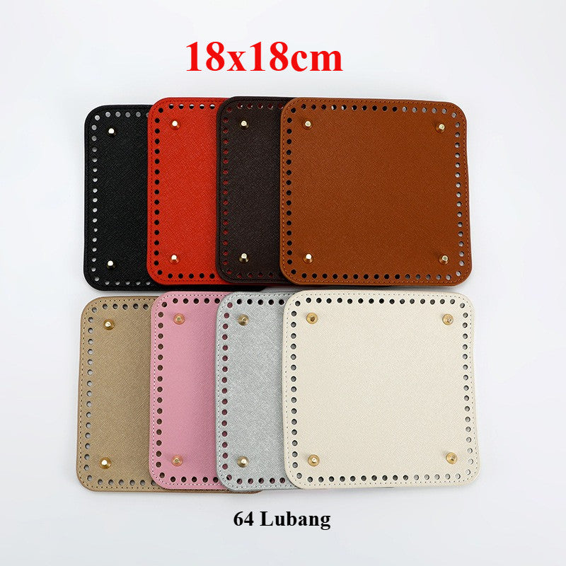 18x18cm Tapak Beg - Segi Empat Kulit PU (64 Lubang) - Bahan DIY Kraf Tangan - PU Leather Bag Base - 18x18cm Square