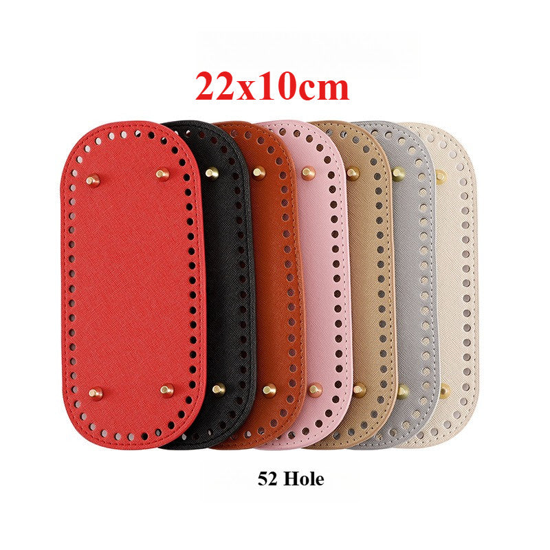 22x10cm Tapak Beg - Bentuk Bujur Kulit PU (52 Lubang) - Bahan DIY Kraf Tangan - PU Leather Bag Base - 22x10cm Oval
