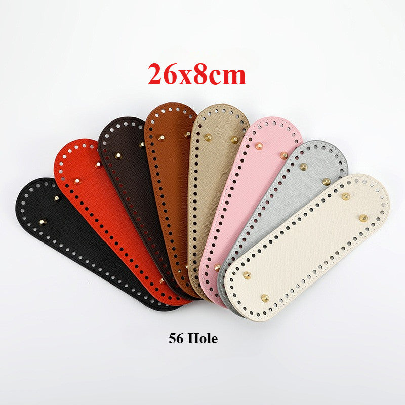 26x8cm Tapak Beg - Bentuk Bujur Kulit PU (56 Lubang) - Bahan DIY Kraf Tangan - PU Leather Bag Base - 26x8cm Oval