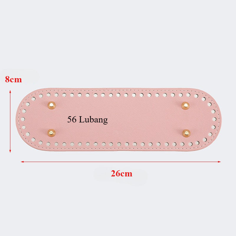 26x8cm Tapak Beg - Bentuk Bujur Kulit PU (56 Lubang) - Bahan DIY Kraf Tangan - PU Leather Bag Base - 26x8cm Oval