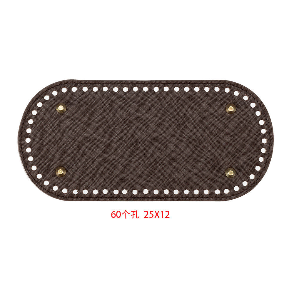 25x12cm Tapak Beg - Bentuk Bujur Kulit PU (60 Lubang) - Bahan DIY Kraf Tangan - PU Leather Bag Base - 25x12cm Oval
