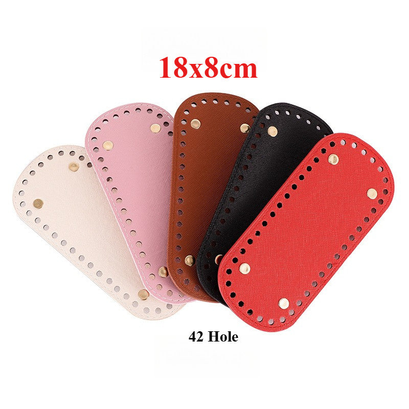18x8cm Tapak Beg - Bentuk Bujur Kulit PU (42 Lubang) - Bahan DIY Kraf Tangan - PU Leather Bag Base - 18x8cm Oval