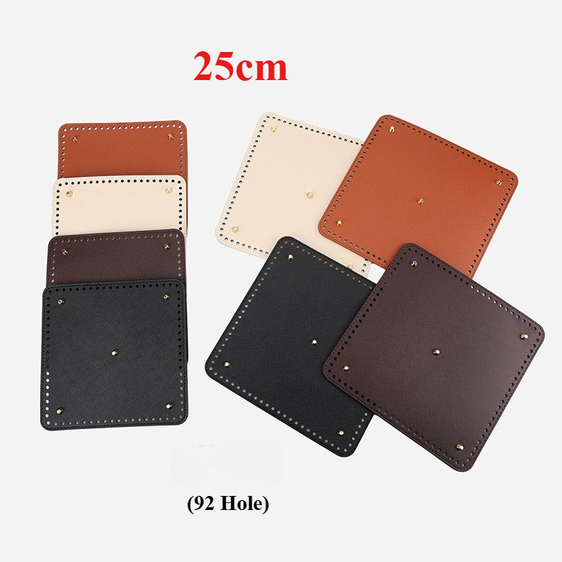 25cm Tapak Beg - Segi Empat Kulit PU (92 Lubang) - Bahan DIY Kraf Tangan - PU Leather Bag Base - 25cm Square