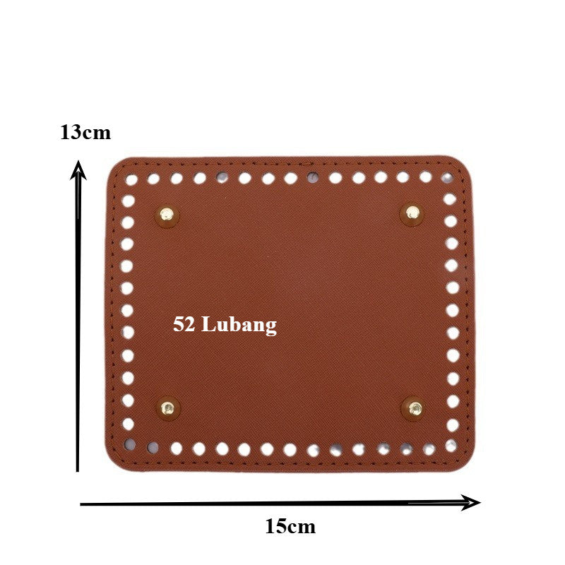 15x13cm Tapak Beg - Segi Empat Kulit PU (52 Lubang) - Bahan DIY Kraf Tangan - PU Leather Bag Base - 15x13cm Square
