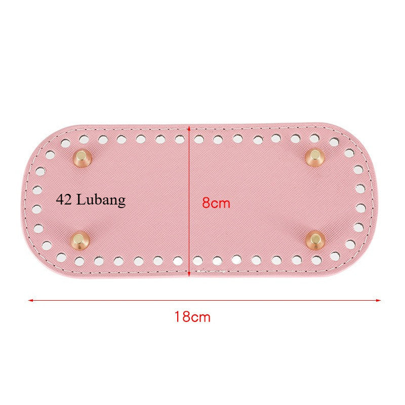 18x8cm Tapak Beg - Bentuk Bujur Kulit PU (42 Lubang) - Bahan DIY Kraf Tangan - PU Leather Bag Base - 18x8cm Oval