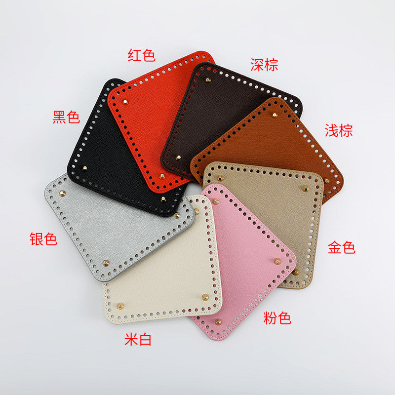 18x18cm Tapak Beg - Segi Empat Kulit PU (64 Lubang) - Bahan DIY Kraf Tangan - PU Leather Bag Base - 18x18cm Square