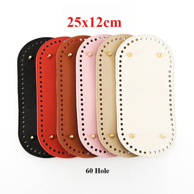 25x12cm Tapak Beg - Bentuk Bujur Kulit PU (60 Lubang) - Bahan DIY Kraf Tangan - PU Leather Bag Base - 25x12cm Oval