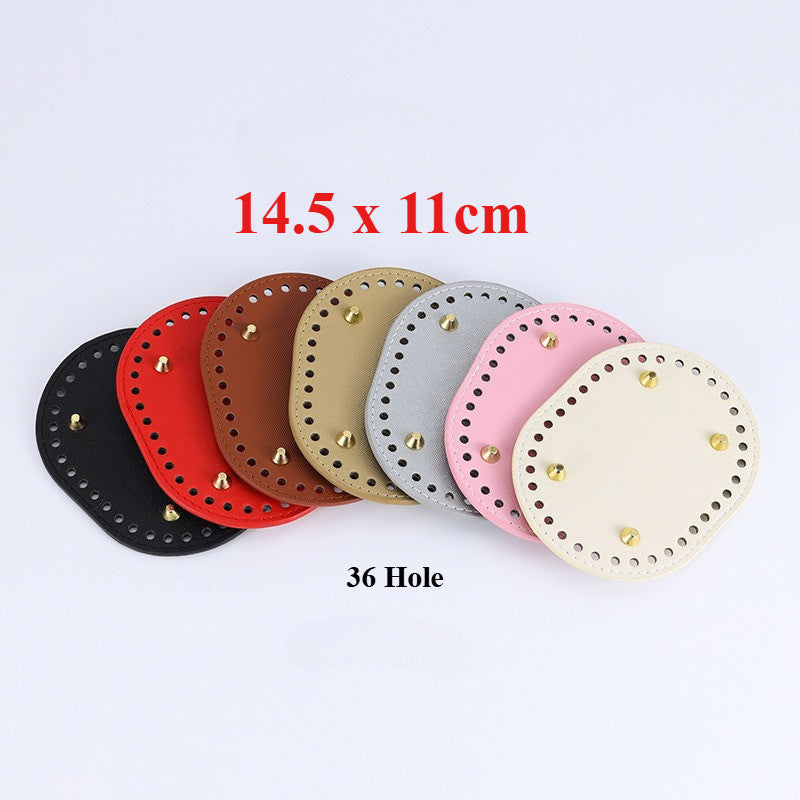 14.5x11cm Tapak Beg - Bentuk Bujur Kulit PU (36 Lubang) - Bahan DIY Kraf Tangan - PU Leather Bag Base - 14.5x11cm Oval