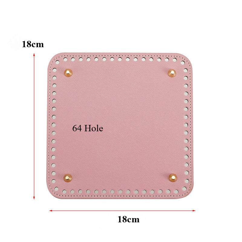 18x18cm Tapak Beg - Segi Empat Kulit PU (64 Lubang) - Bahan DIY Kraf Tangan - PU Leather Bag Base - 18x18cm Square