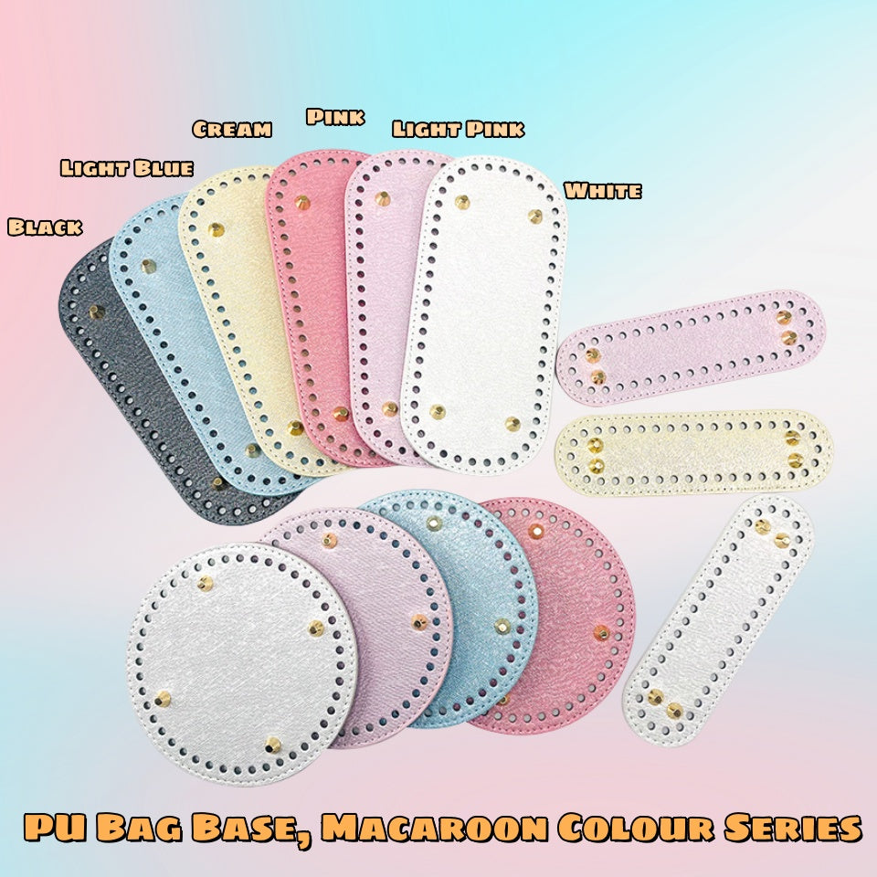 PU Bag Base with Stud/ Tapak Beg Kait/ Bag Bottom/ Leather Base/ Handmade Crochet Bag base/ Glossy Macaroon Color