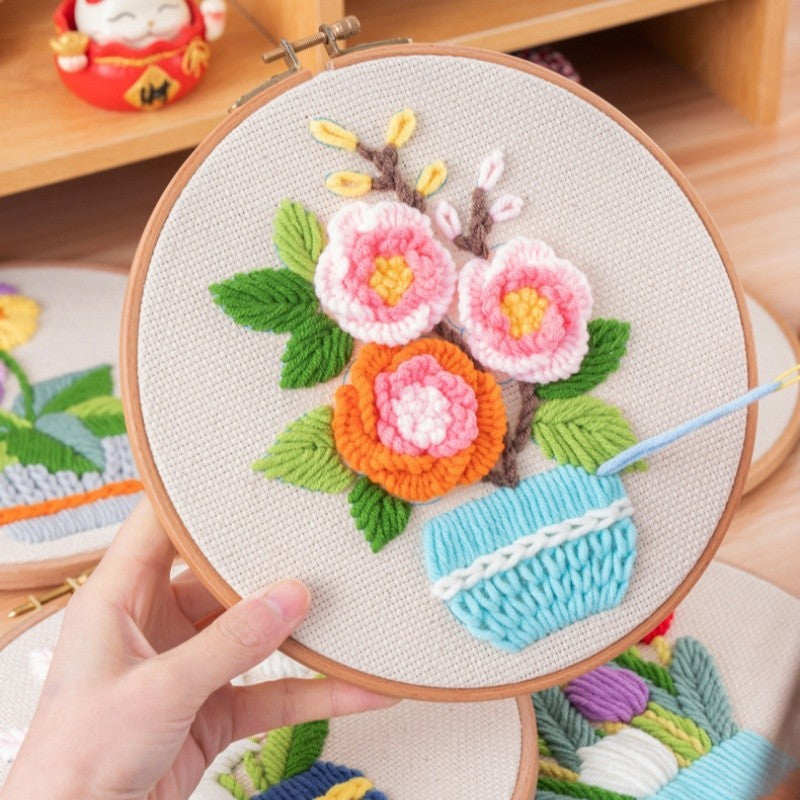 DIY Yarn Embroidery Kit 3D Handmade Fabric Craft/ Needlework for Beginner/ Set Sulaman Tangan Benang Kait Flower Series