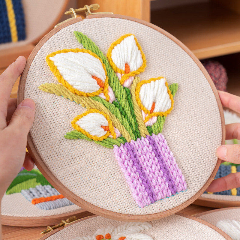 DIY Yarn Embroidery Kit 3D Handmade Fabric Craft/ Needlework for Beginner/ Set Sulaman Tangan Benang Kait Flower Series